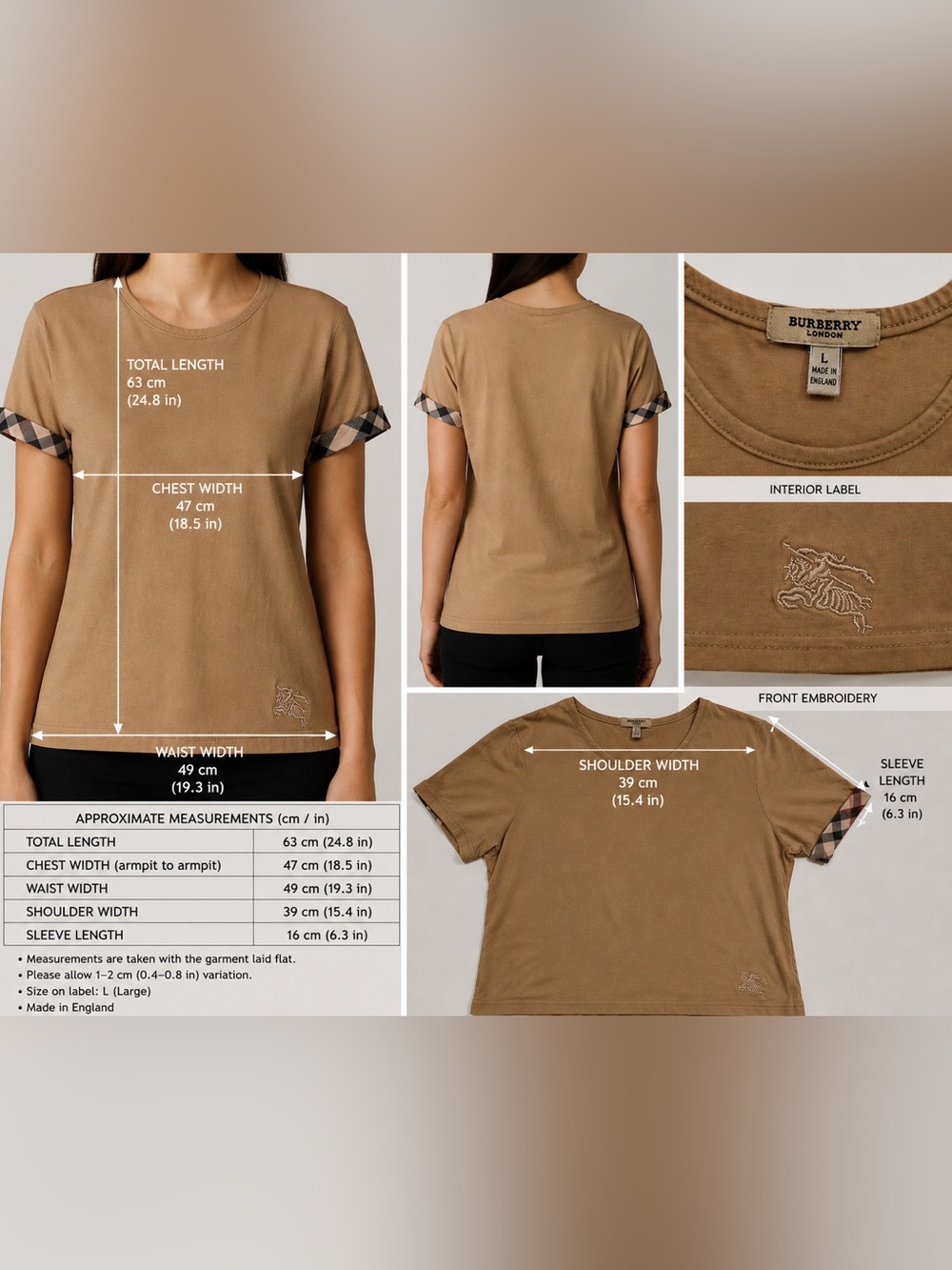 Burberry Tan Short Sleeve Crewneck Tee with Check Trim